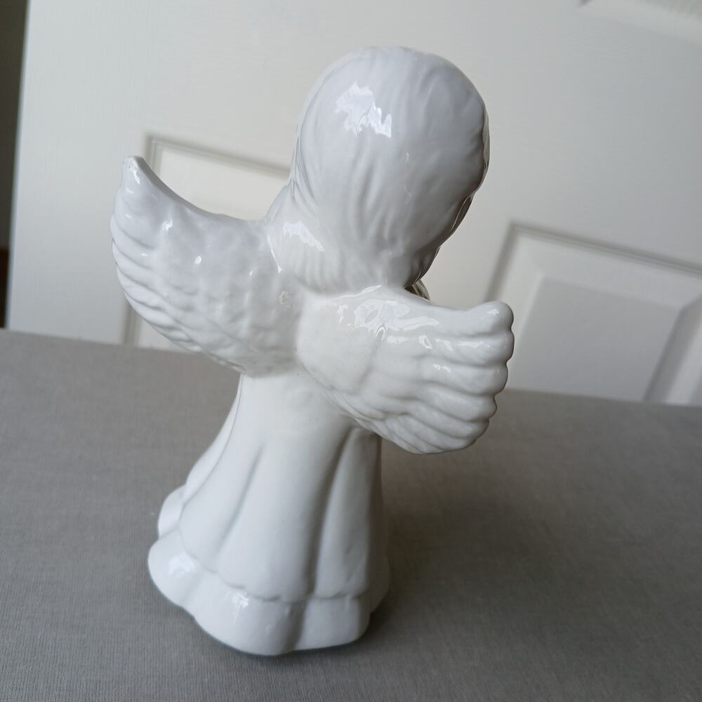 Vintage Ceramic Angel Taper Candle Holder 6" white with gold accents Christmas - Picture 3 of 12